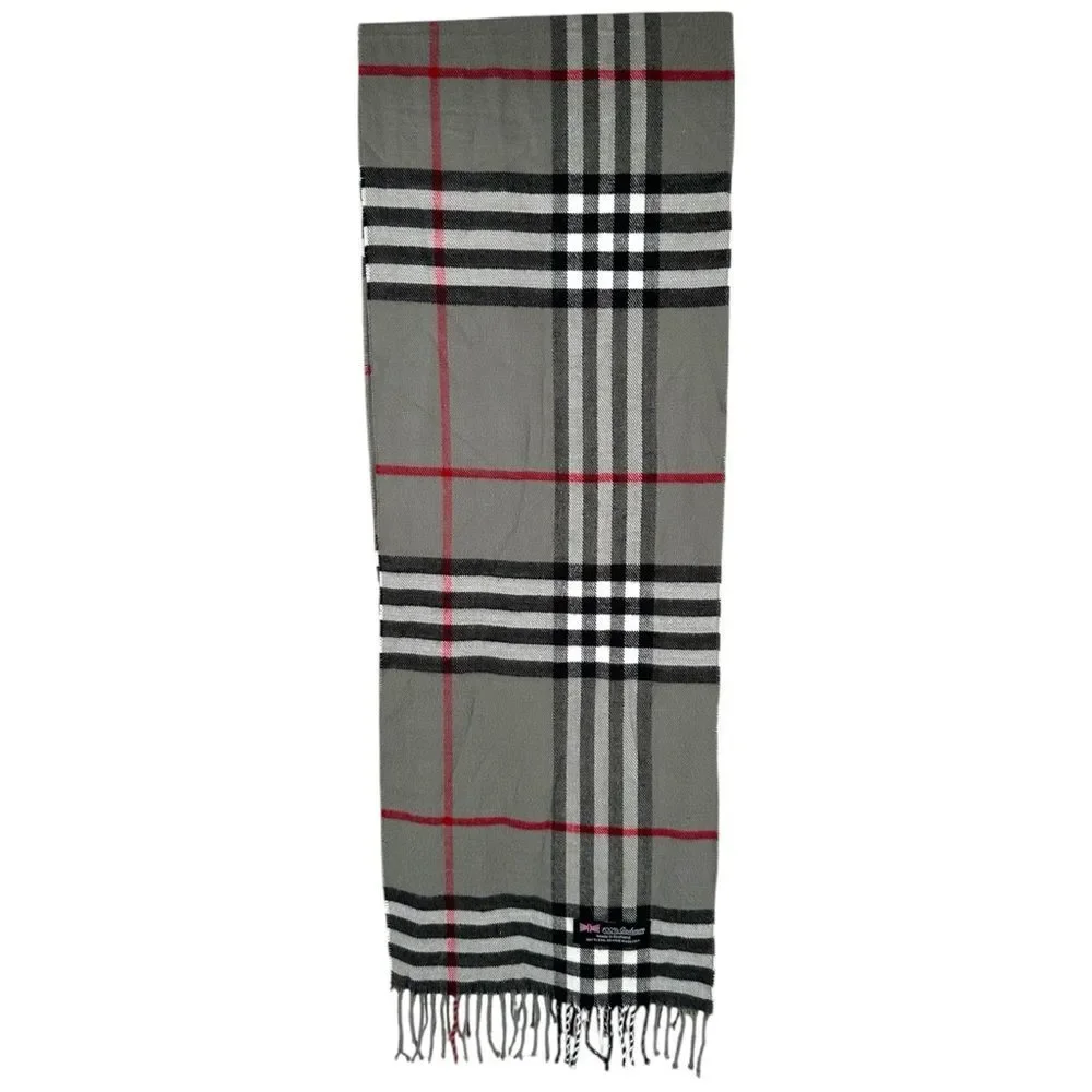 Scottish 100% Cashmere gray Black Tartan Heritage Plaid Fringed Scarf Unisex